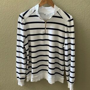 Charter Club 1/4 front zip pullover sweatshirt, size XL, white w/navy stripes